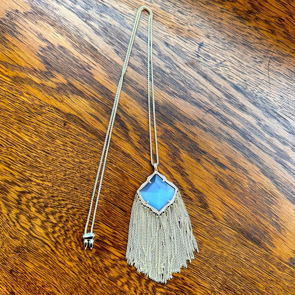 Kendra Scott Kingston Long Pendant Fringe Necklace- Slete Grey Stone